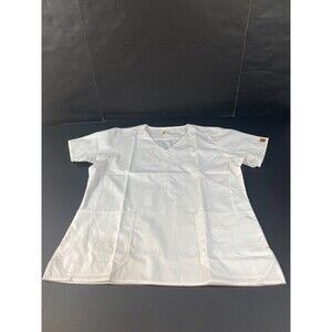 Carhartt scrub top Women's size‎ Large White V Neck pockets front New